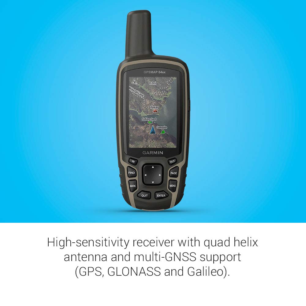 Garmin 010-02258-10 GPSMAP 64sx, Handheld GPS with Altimeter and Compass, Preloaded With TopoActive Maps, Black/Tan