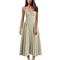 Wedding Sleeveless Maxi Tunic Dress Ladie's Casual Spring Solid Color Loose Dress for Women Patchwork Square Green XL