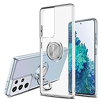Case for Samsung Galaxy S22/S22+/S22 Ultra, Clear Soft TPU Shockproof Case with 360 Degree Rotation Ring Kickstand Work with Magnetic Car Mount,White,S22 Ultra 6.8