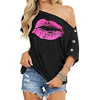 Womens Off Shoulder Tops Casual Summer Loose Button Down Short Sleeve Shirt Tunic Blouse