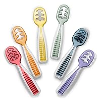 NumNum Baby Spoons Set, Pre-Spoon GOOtensils for Kids Aged 6+ Months - First Stage, Baby Led Weaning (BLW) Teething Spoon - Self Feeding, Silicone Toddler Food Utensils - 1-Pack, 6 Spoons, Rainbow