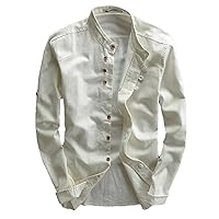 Men Cotton Linen Shirt Formal Retro Chinese Style Long Sleeve Mandarin Collar Casual Shirts Soft Comfort Clothing