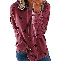 Women's Casual Hoodies Long Sleeve shirts cute stars printed Lightweight Pullover Tops Loose Sweatshirt with Pocket