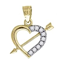 10k Gold Two tone CZ Cubic Zirconia Simulated Diamond Womens Arrow Height 16.5mm X Width 11.3mm Love Heart Charm Pendant Necklace Jewelry for Women