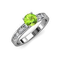 Peridot & Natural Diamond (SI2-I1, G-H) Engagement Ring 2.10 ctw 14K White Gold