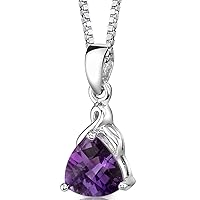 PEORA Amethyst Solitaire Drop Pendant Necklace for Women 925 Sterling Silver, Natural Gemstone, 1.50 Carats Trillion Cut 8mm, with 18 inch Chain