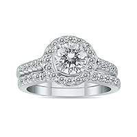 AGS Certified 1 1/2 Carat TW Diamond Halo Bridal Set in 14K White Gold (J-K Color, I2-I3 Clarity)