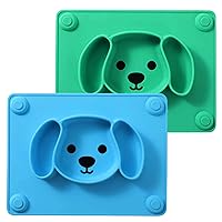 Suction Plates for Baby,Toddler Plates with Suction,Silicone Divided Kids Placemat Fits Most Highchair Trays,2 Pack (Blue & Green)