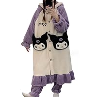 My Melody Fuzzy Pajama Set for Women Soft Plush Robe and Fleece Pants 2 Piece Sleepwear Loungewear Warm House Coat
