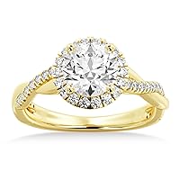 14k Gold Twisted Lab Diamond Halo Engagement Ring Setting (0.31ct)