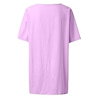 Womens Summer Shirt Fashion Mid-Length Loose Solid Color Short Sleeve Shirt Casual Tops