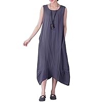 Women's Casual Loose Sleeveless Sundress A-line Summer Soft Long Midi Cotton Linen Dresses