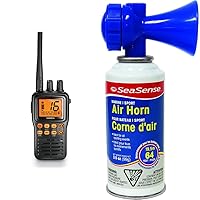 Uniden MHS75 Waterproof Handheld 2-Way VHF Marine Radio (Black) + SeaSense Large Air Horn