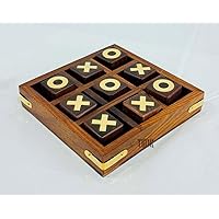 Wooden Tic Tac Toe Board Game Set - Vintage Coffee Table Decor - Family, & Adult Tabletop Puzzles for Game Night (Brown)