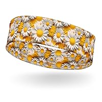 Daisies Yellow White Flowers Print Headband Elastic Turban Hair Band Yoga Sports Head Wraps for Womens and Girls