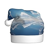 Blue Sky And White Clouds Printed Christmas Hat,Santa Hat For Adults,Plush Comfort Xmas Hat For New Year Festive Party