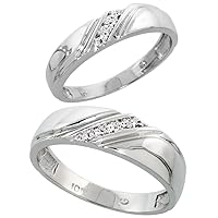 Silver City Jewelry 10k White Gold Diamond Wedding Rings Set 2-Piece His & Hers 4.5 mm 0.05 cttw, Sizes 5 – 14