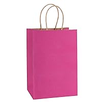 BagDream Kraft Paper Bags 100Pcs 5.25x3x8 Inches Small Paper Gift Bags with Handles Bulk, Paper Shopping Bags, Kraft Bags, Party Bags, Pink Gift Bags
