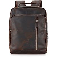 Genuine Leather Backpack Multifunctional 15.6 inch Laptop Business Rucksack with USB Large Capacity Backpack (Coffee)
