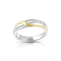 Two Tone Sterling Silver Cz Twist Ring (Size 4-10)