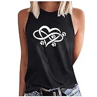 Womens Cute Dog Paw Printed Tank Tops Summer Casual Sleeveless Crewneck Shirts Heart Love Graphic Tee Shirt Tops
