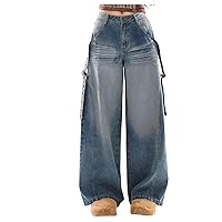 Womens Flare Jeans Jeans Vintage Distressed Vintage Baggy Pants Wide Leg Pants for Women High Waist