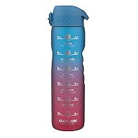 Ion8 1 Litre Water Bottle with Times to Drink, Leak Proof, Flip Lid, Carry Handle, Dishwasher Safe, BPA Free, Soft Touch Contoured Grip, Ideal for Gym, Health and Fitness, 32 oz, Blue & Pink