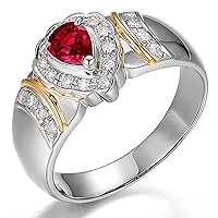 Unique Vintage Genuine Ruby Gemstone for Women 14K White and Yellow Gold Natural Diamond Engagement Wedding Ring