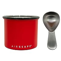 Airscape Stainless Steel Coffee Canister & Scoop Bundle - Food Storage Container - Patented Airtight Lid Pushes Out Excess Air - Preserve Food Freshness (Small, Matte Red & Brushed Steel Scoop)