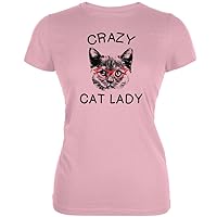 Animal World Crazy Cat Lady With Glasses Pink Soft Juniors T-Shirt