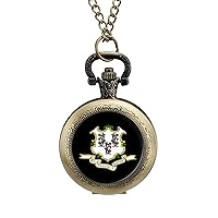 Connecticut State Seal Personalized Pocket Watch Vintage Numerals Scale Quartz Watches Pendant Necklace with Chain