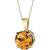 PEORA 14K Yellow Gold Citrine Pendant for Women, Natural Gemstone Birthstone Classic Solitaire, 1.75 Carats Round Shape 8mm