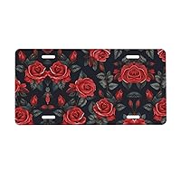 Beautiful Red Rose Flowers Print License Plate 6 x 12 in Aluminum Metal License Plate Cover Personalized Waterproof Front License Plate Car Tag for Any Vehicle