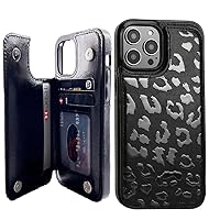 uCOLOR Flip Leather Wallet Case Card Holder for iPhone 12 Pro/12 Women and Girls with Card Holder Kickstand Marble Design Compatible with iPhone 12/iPhone 12 Pro 5G 6.1 inch(Black Leopard)