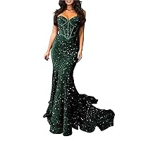 ZHengquan Women's Sparkly Sequins Mermaid Prom Dresses Long Strapless Bodycon Formal Evening Gowns Corset