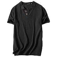 Men's Casual Basic Cotton Linen T Shirts V Neck Summer Lightweight Short Sleeve Solid Beach Tops