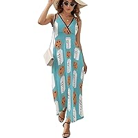Milk and Cookies Women's Dresses Sleeveless V-Neck Maxi Long Dress Casual Loose Beach Dress Sundress