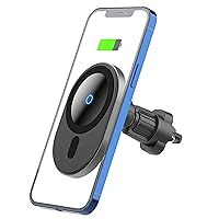Aporia - Compatible for MagSafe Car Charger Apple iPhone +12 Mini Pro Max Plus | Phone Mount Charger for Magnetic Wireless Fast Qi Charging (Black Round for Air Vent)