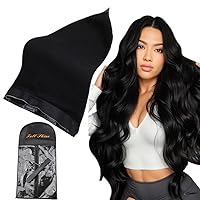 Full Shine Wire Hair Extensions Human Black Wire Extension Human Hair Jet Black One Piece Hair Extensions Straight Secret Hairpiece 70g 14Inch With A Hair Extensions Storage Bag for Women