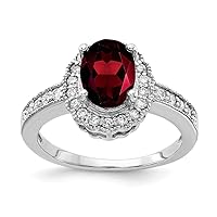 Solid 14k White Gold 8x6mm Oval Garnet January Red Gemstone Checker VS Diamond Engagement Ring (.276 cttw.)