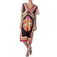 iB-iP Women's Floral Flutter Sleeve Casual Dress Relaxed Sack Cozy Midi Tunic Dress