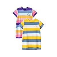 Girls' Casual Dress，Cotton Vibrant Stripes Summer Dresses 5-12Years
