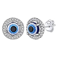 Bestyle Cute Silver Evil Eye Jewelry - Sterling Silver Necklace Silver Stud Earrings Silver Open Rings for Women Girls, Greek Protection Lucky Jewelry Amulet Gift for Her