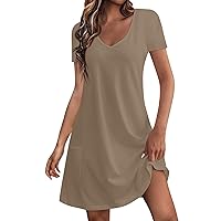 Women's Sundresses 2024 Solid Casual Beach Loose Sleeveless Tank Dress with Pocket