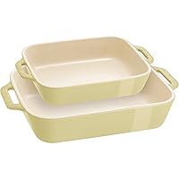 STAUB Stoneware Gratins Ceramic 2-pc Rectangular Baking Dish Set-Macaron Pastel Green