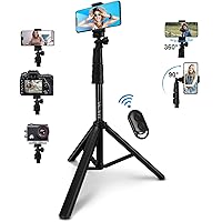 66'' iPhone Tripod Stand, Selfie Stick Tripod with Remote, Easy to Carry, Compatible with iPhone/Android/Camera