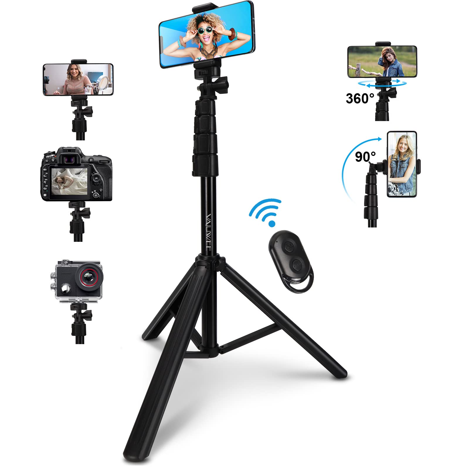 66'' Tripod for iPhone, iPhone Tripod with Remote, Easy to Carry, Compatible with iPhone/Android/Camera,Perfect for Selfies/Video Recording/Live Streaming