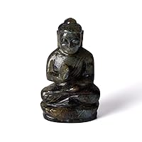 GEMHUB Handmade Approximately 1142.00 Ct Rainbow Labradorite Gemstone Beautiful Buddha Statue V-4497