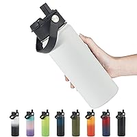 Stainless Steel Insulated Water Bottle, 18oz Double Wall Vacuum Insulated Water Bottle Leak Proof with Silicone Straw, Wide Mouth Lid, BPA Free, Keep Cold and Hot, 18oz, White