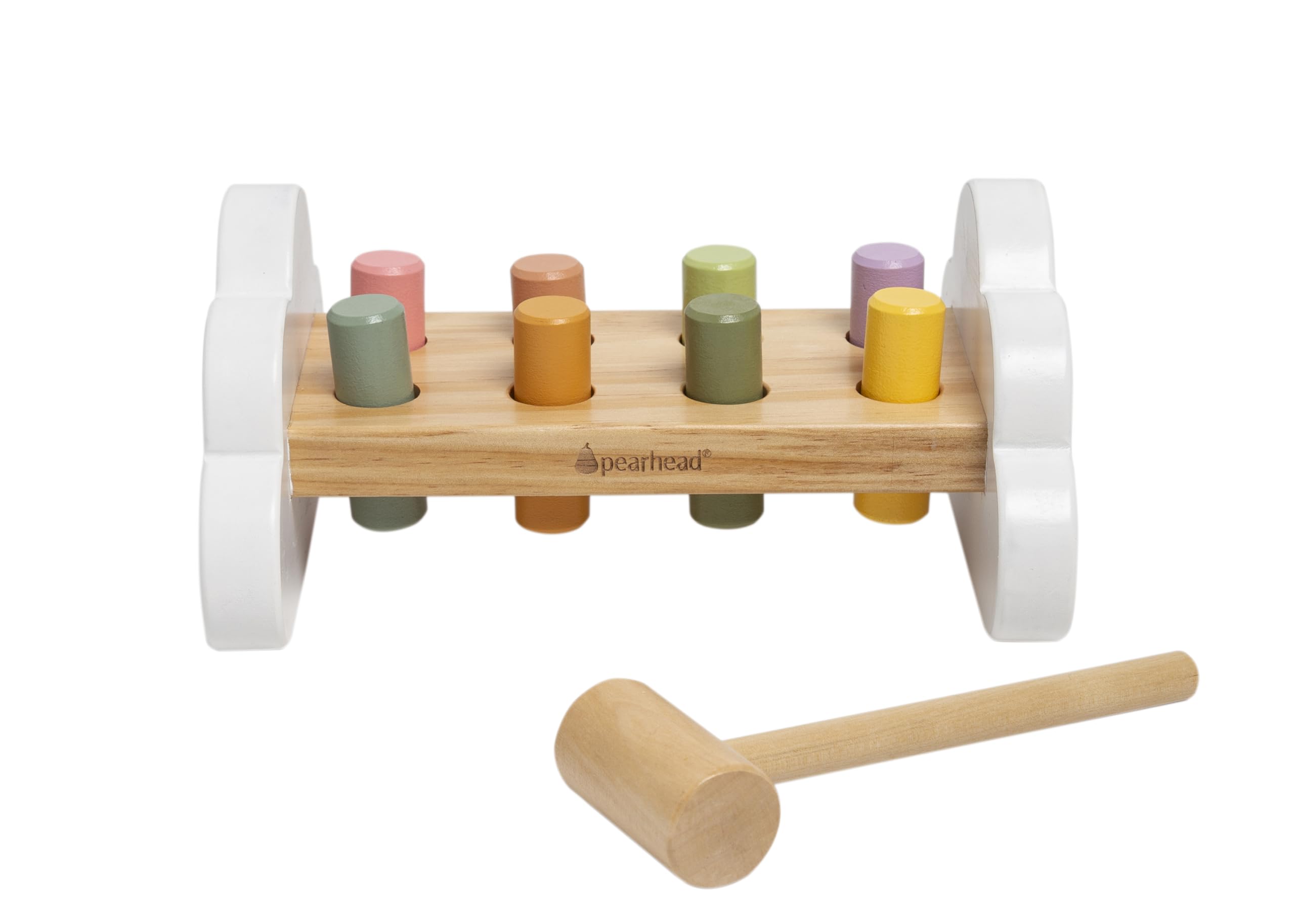 Pearhead Wooden Hammer Bench Toy, Pounding and Hammer Toy, Developmental Interactive Baby and Toddler Toy, 10 Piece Toy Set, 1+ Year, FSC Certified